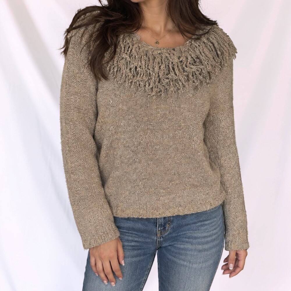 Y2K Norton McNaughton Fringe Neckline Pullover Sweater Medium